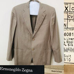 Italy Ermenegildo Zegna Blazer Tan Linen Coat 42